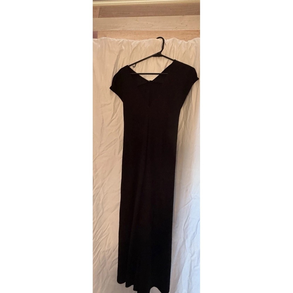 Zara Women's Small Black Minimalist Dress V neck tie waist Cap sleeve belt